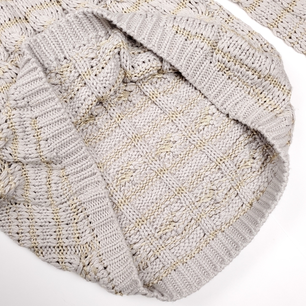 Karlie Tan Gold Striped Cable Knit Long Sweater Sz S - Picture 11 of 16